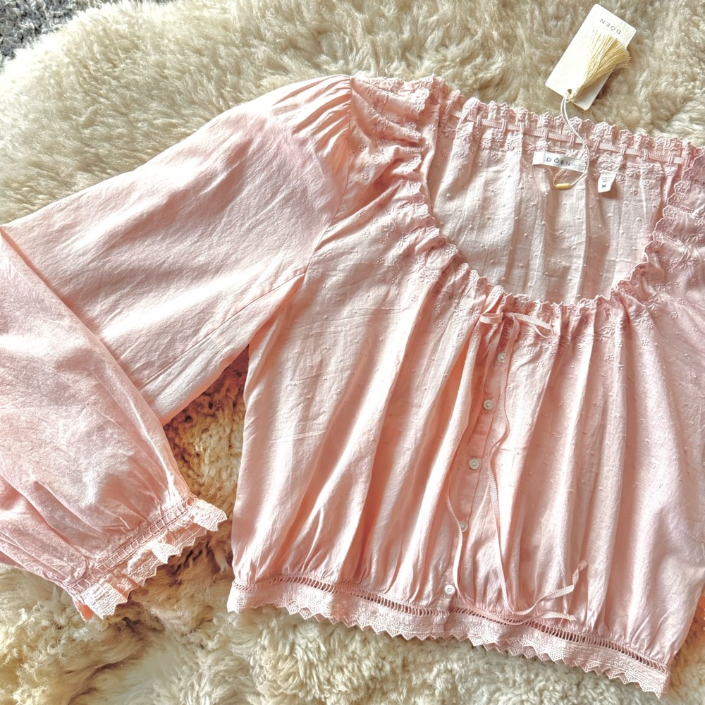 ✨💋SOLD💋 🌸🎀DÔEN ‘Maeve’ Organic Cotton Scalloped Edged Long Sleeve Top M✨